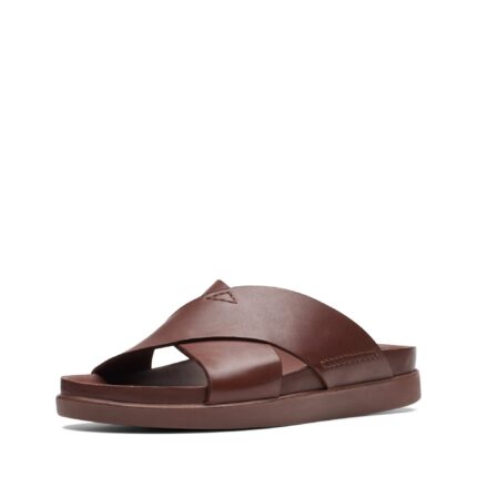 Мъжки чехли Clarks Sunder Wave естествена кожа кафяви