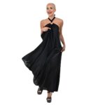 Дълга сатенена рокля Yoncy черна - Image 5